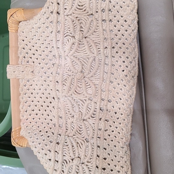VTG Mister Ernest Woven Macrame Clutch Purse Wood Frame Top Button Latch GUC - Picture 4 of 11